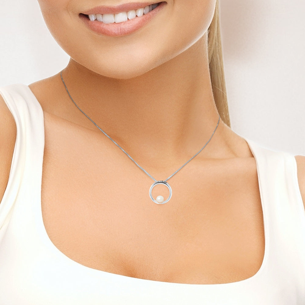 Collier Circle- Perle de Culture d'Eau Douce Ronde 6-7 mm Blanc- Bijou Femme- Argent 925 Millièmes