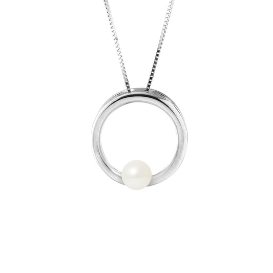 Collier Circle- Perle de Culture d'Eau Douce  Ronde 6-7  mm Blanc- Bijou Femme- Argent 925 Millièmes